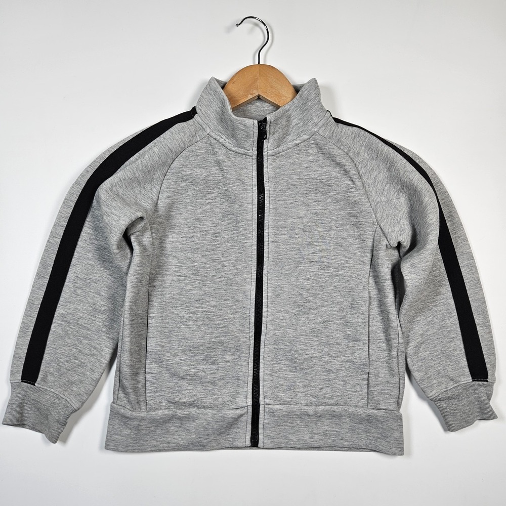 Uniqlo Kids Gray Full Zip Jacket Sweatshirt Sz 7-8 130 Stripe Boys